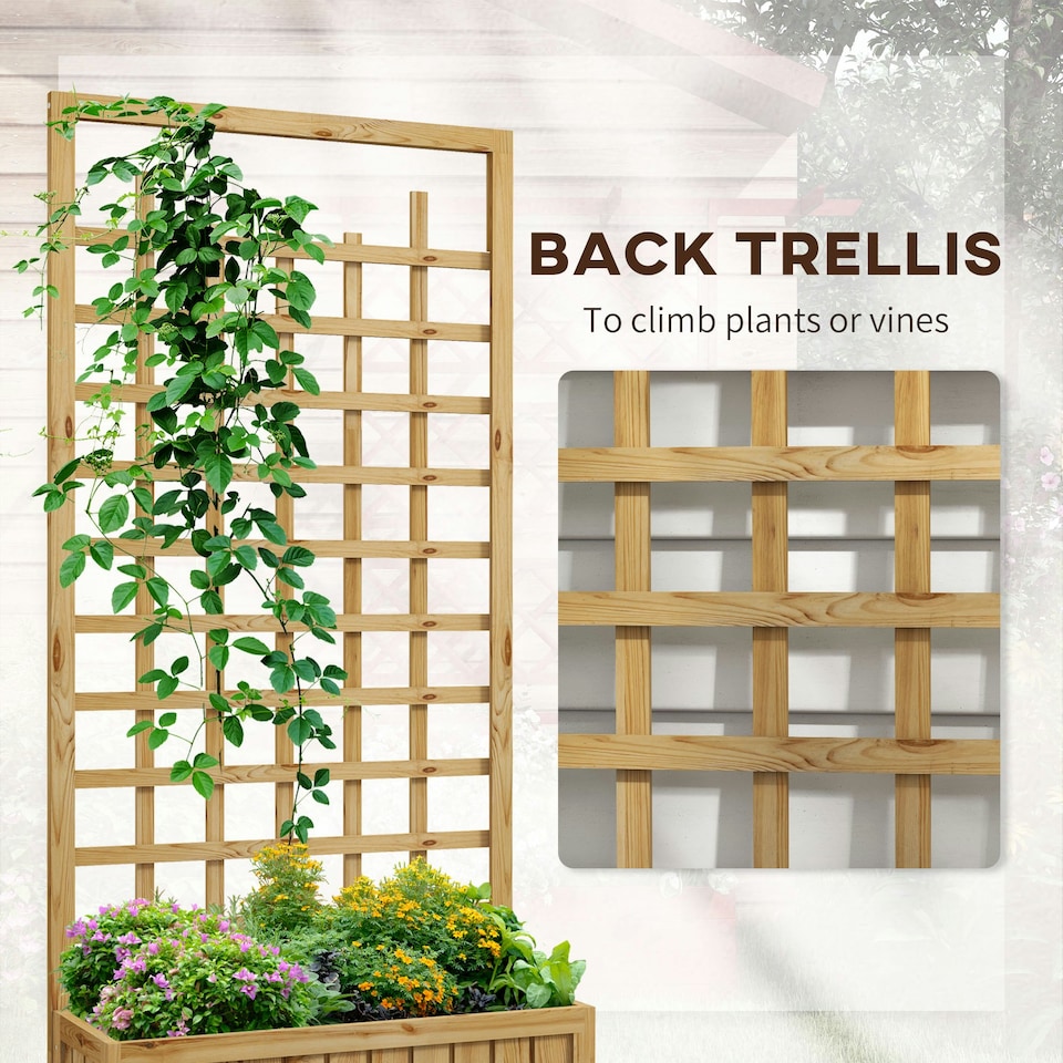 image 1 of Outsunny Wooden Trellis Planter, Raised Garden Bed with Wheels, Natural