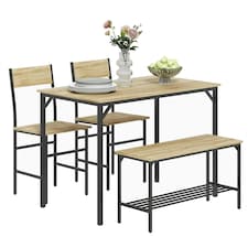 HOMCOM Dining Table and Chairs Set of 4 with 2 Chairs Bench for Kitchen Natural