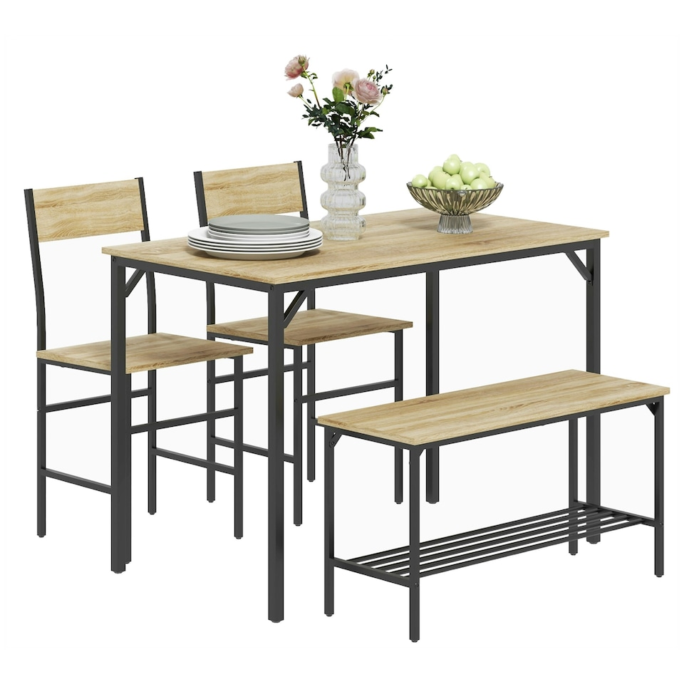 image 1 of HOMCOM Dining Table and Chairs Set of 4 with 2 Chairs Bench for Kitchen Natural