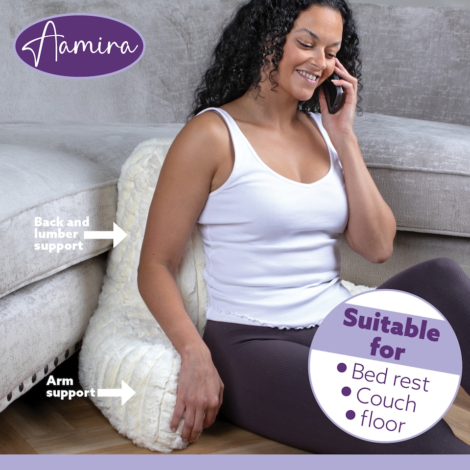 image 1 of Aamira Reading Pillow Cream Faux Fur Ribbed Memory Foam Support Cushion | Cream | Cream | Standard | 1