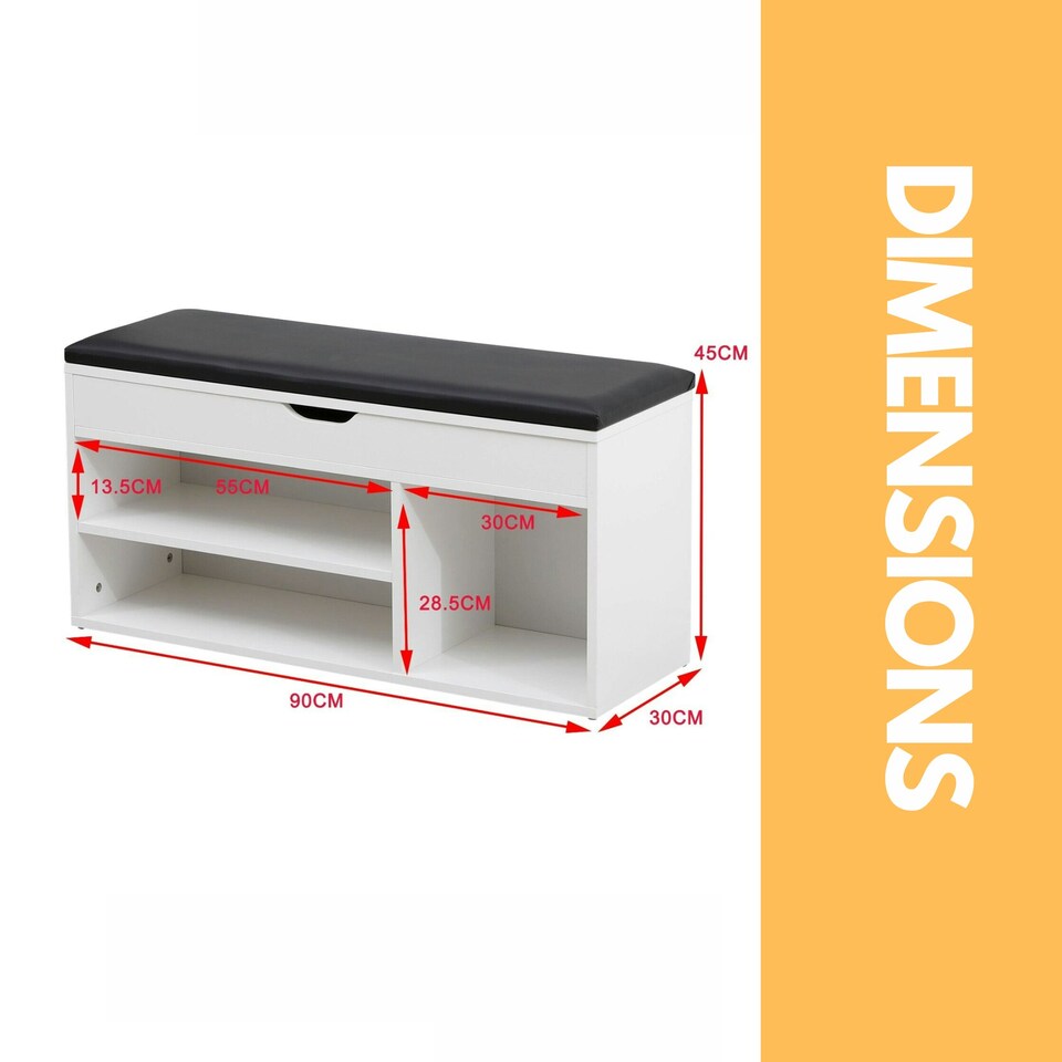 image 1 of Shoe Storage Bench 90CM White White