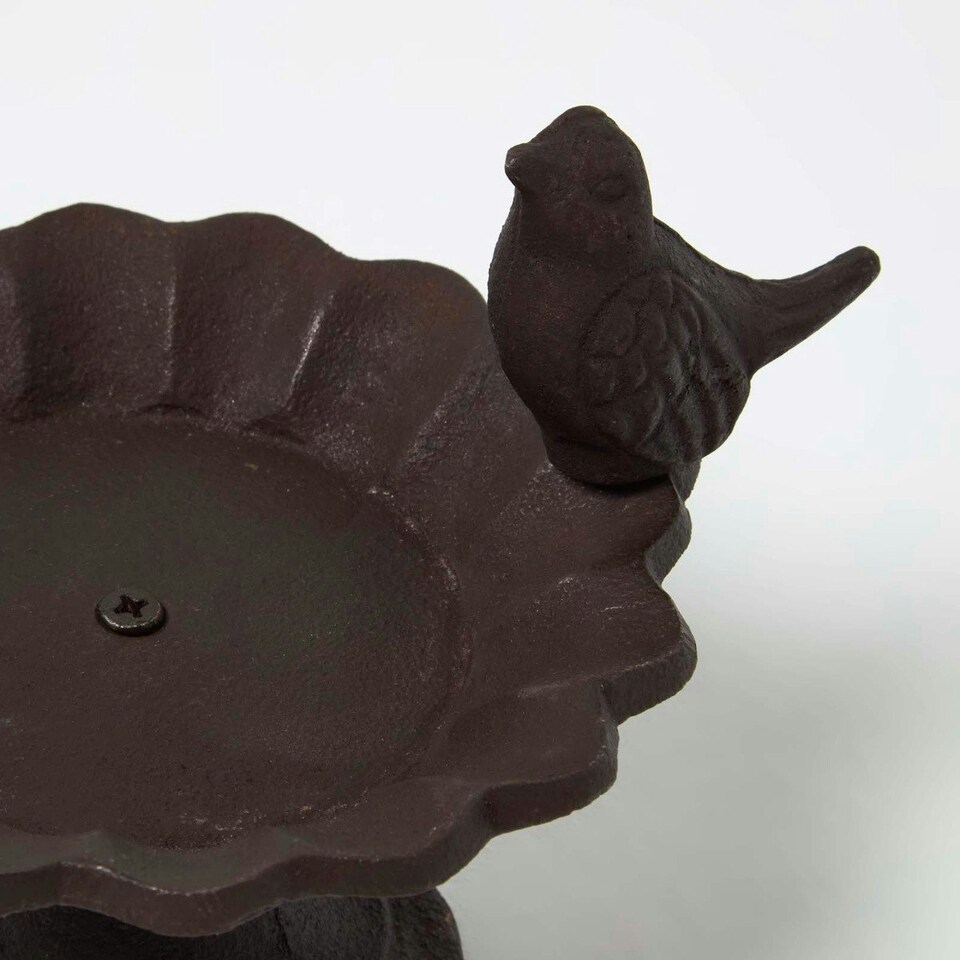 image 1 of Homescapes Cast Iron Decorative Round Bird Bath with Bird Decoration