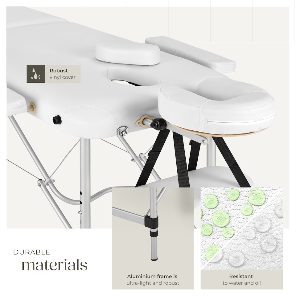 image 1 of Massage Table - 2-zone bed, aluminium frame, with carry bag, head- and armrests | White | white | 1