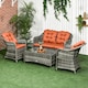 image 1 of Outsunny 4 Pieces Outdoor PE Rattan Garden Furniture with Cushions, Patio Special Hand Weave Wicker Conservatory Sofa Set with Glass Top Coffee Table, Orange | Orange | Four Seater