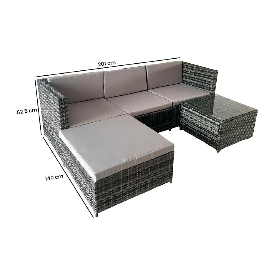 image 1 of Alivio 3-Seater PE Garden Rattan Corner Sofa Set with Coffee Table & UV-Resistant Cushions (Grey)