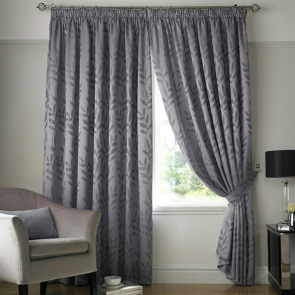 image 1 of Voli Pencil Pleat Taped Top Lined Curtains - 229cm x 274cm - Silver
