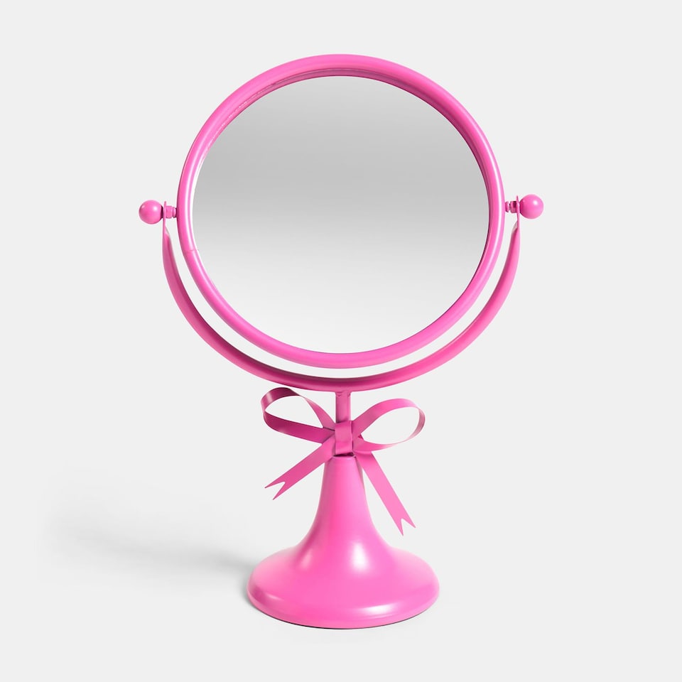 image 1 of OHS Bow Pedestal Free Standing Swing Makeup Vanity Mirror | Pink | Hot Pink