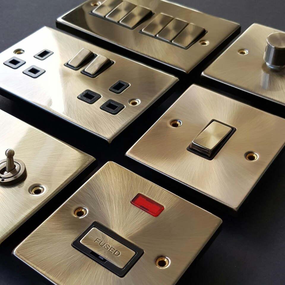 image 1 of SE HOME Antique Brass 3 Gang 2 Way 10AX Toggle Light Switch Brown | Antique Brass