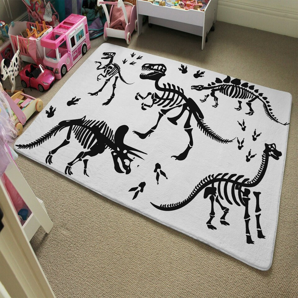 image 1 of Stylish Dinosaur Silhouettes (Rug) Black | L
