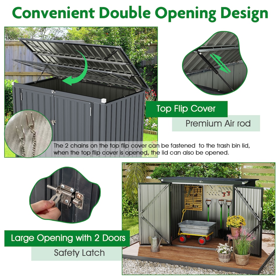 image 1 of COSTWAY 172 x 95 x 130 cm Outdoor Trash Can Storage Shed （Excluding foundation）