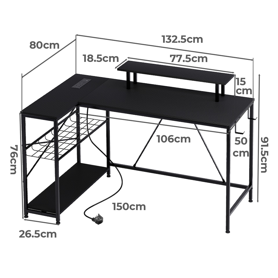 image 1 of Levede L-Shaped Gaming Desk Computer Table with RGB Lights Power Outlets