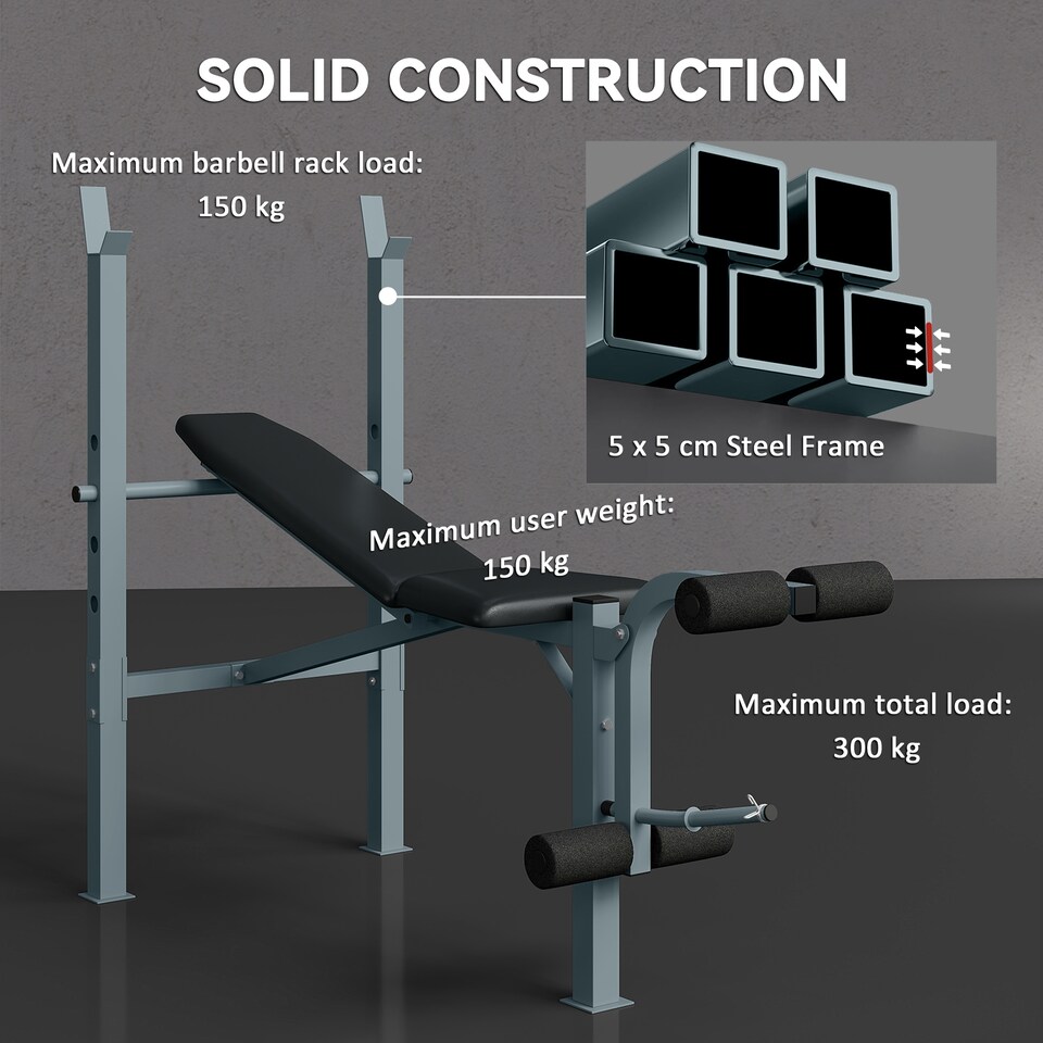 image 1 of HOMCOM Adjustable Multi Gym Weight Bench Barbell Stand Chest Leg Abs Training