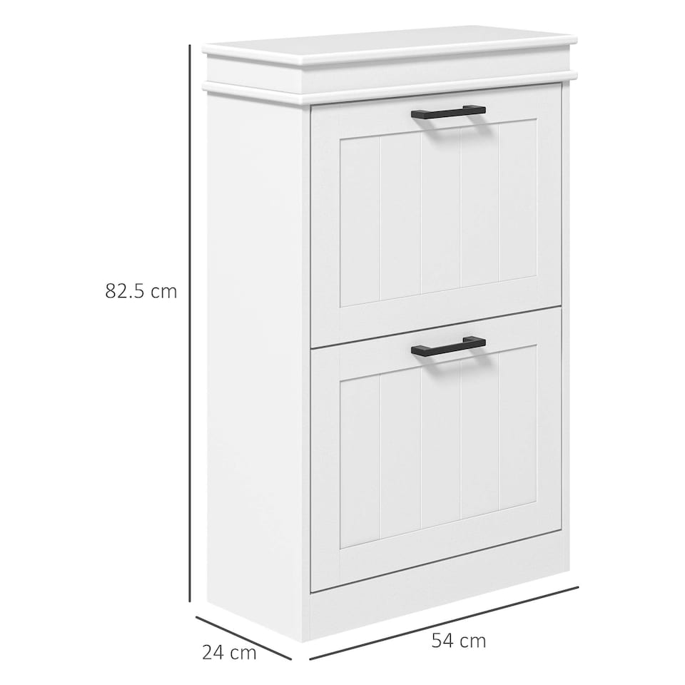 image 1 of HOMCOM Slim Shoe Storage Cabinet with 2 Flip Drawers, White