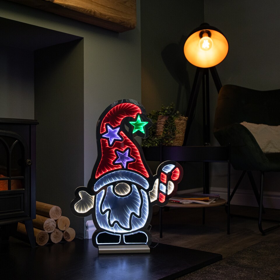image 1 of 60cm Light up Christmas Gonk with Candy Cane Infinity Decoration with LEDs