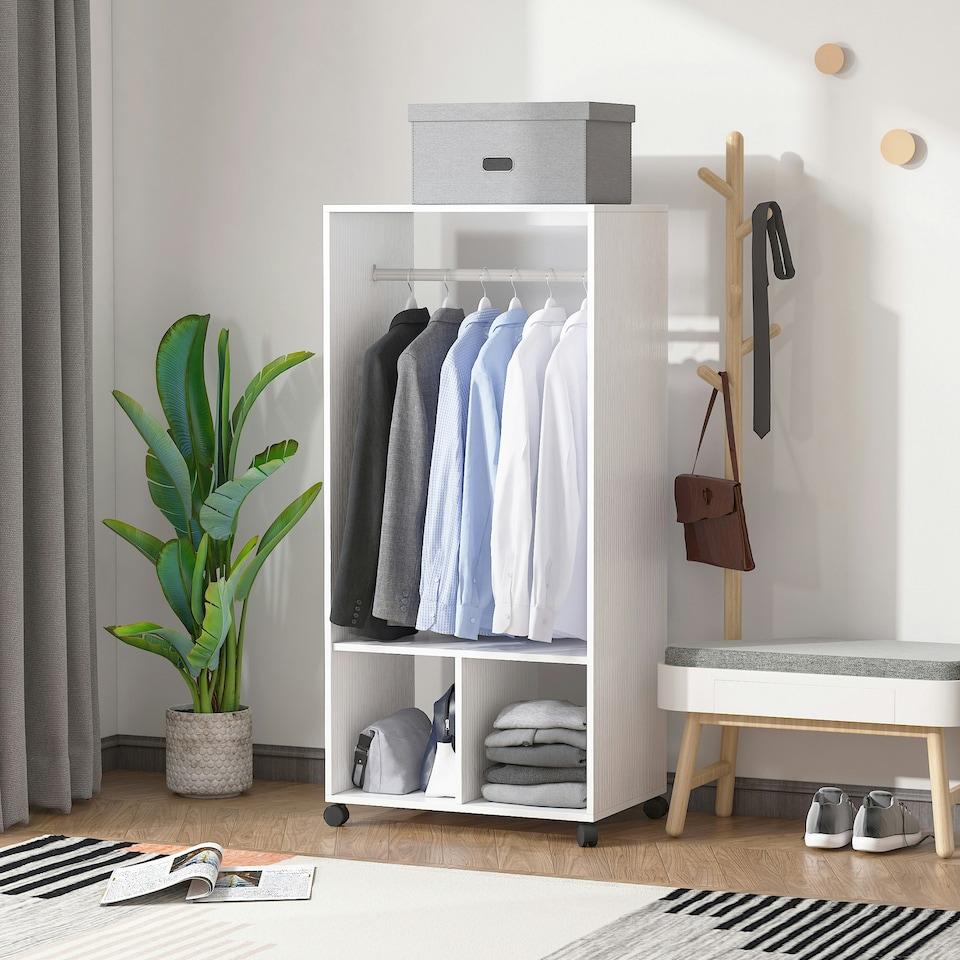 image 1 of HOMCOM Open Wardrobe Clothes Rail Bedroom Clothes Storage Rod Shelves White