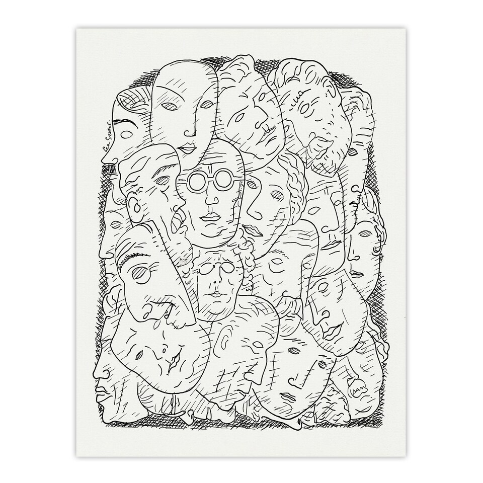 image 1 of Maskers Masks Black And White Drawing Gestel Wall Art Poster Print