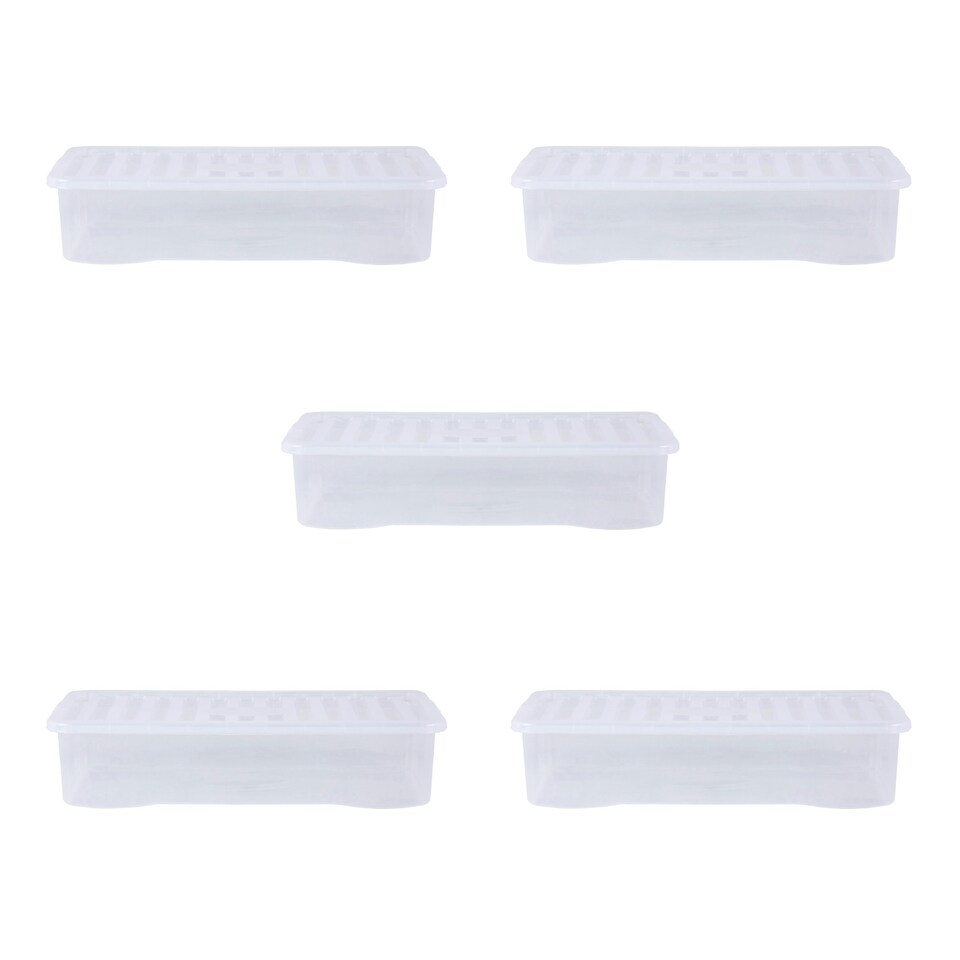 image 1 of Wham Crystal 5 x 42L Stackable Plastic Storage Boxes with Lids Clear Clear