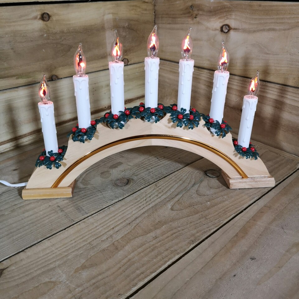 image 1 of Premier Wooden Christmas Candle Bridge Arch with 7 Flickering Candle Bulbs Mains Operated