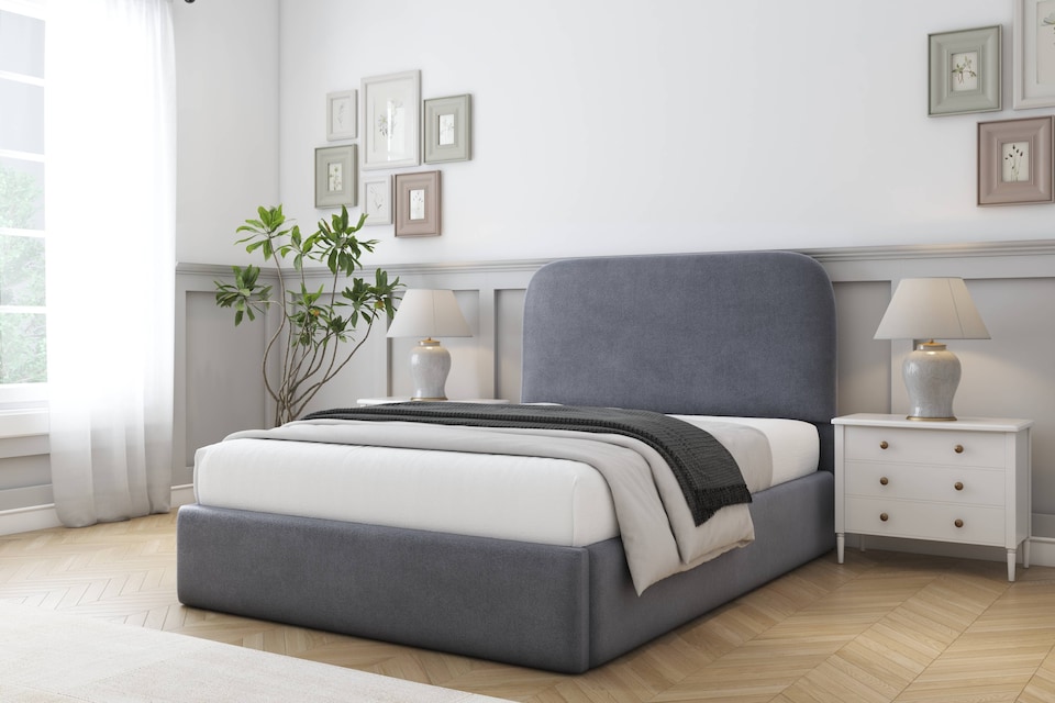 image 1 of Sloomy Belvoir Steel Plush Bed Frame With 45" Upholstered Headboard 6' Super King