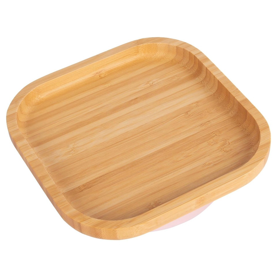 image 1 of Tiny Dining Square Bamboo Suction Plate - Pastel Pink