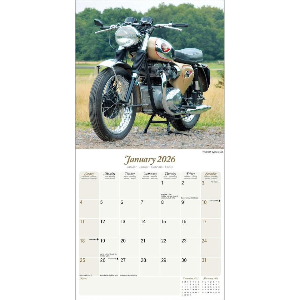 image 1 of Classic British Bikes 2026 Calendar | Square Wall Calendar | Motorcycle Gift | Plastic Free Packaging | by Avonside Publishing