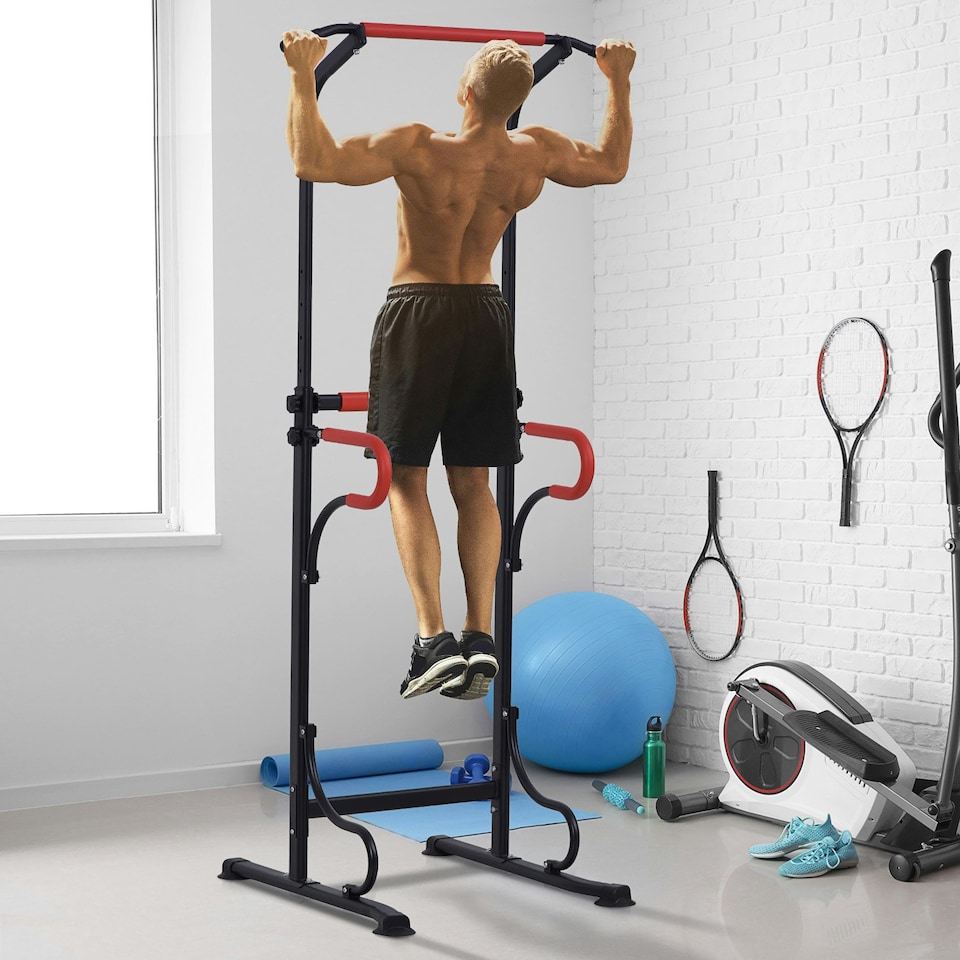 image 1 of HOMCOM Steel Multi-Use Exercise Power Tower Station Adjustable Height w/ Grips