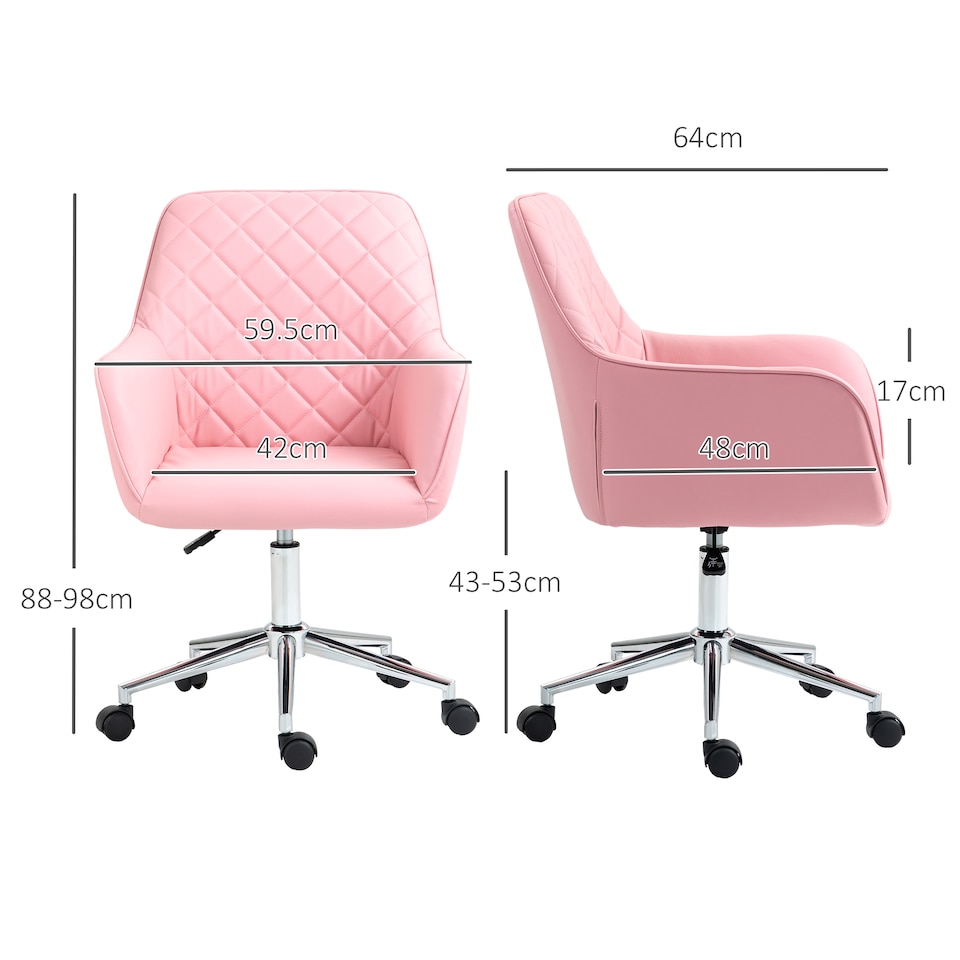 image 1 of Vinsetto Office Desk Chair, Leather-Feel Fabric Computer Swivel Chair with Rolling Wheels and Adjustable Height for Home, Pink