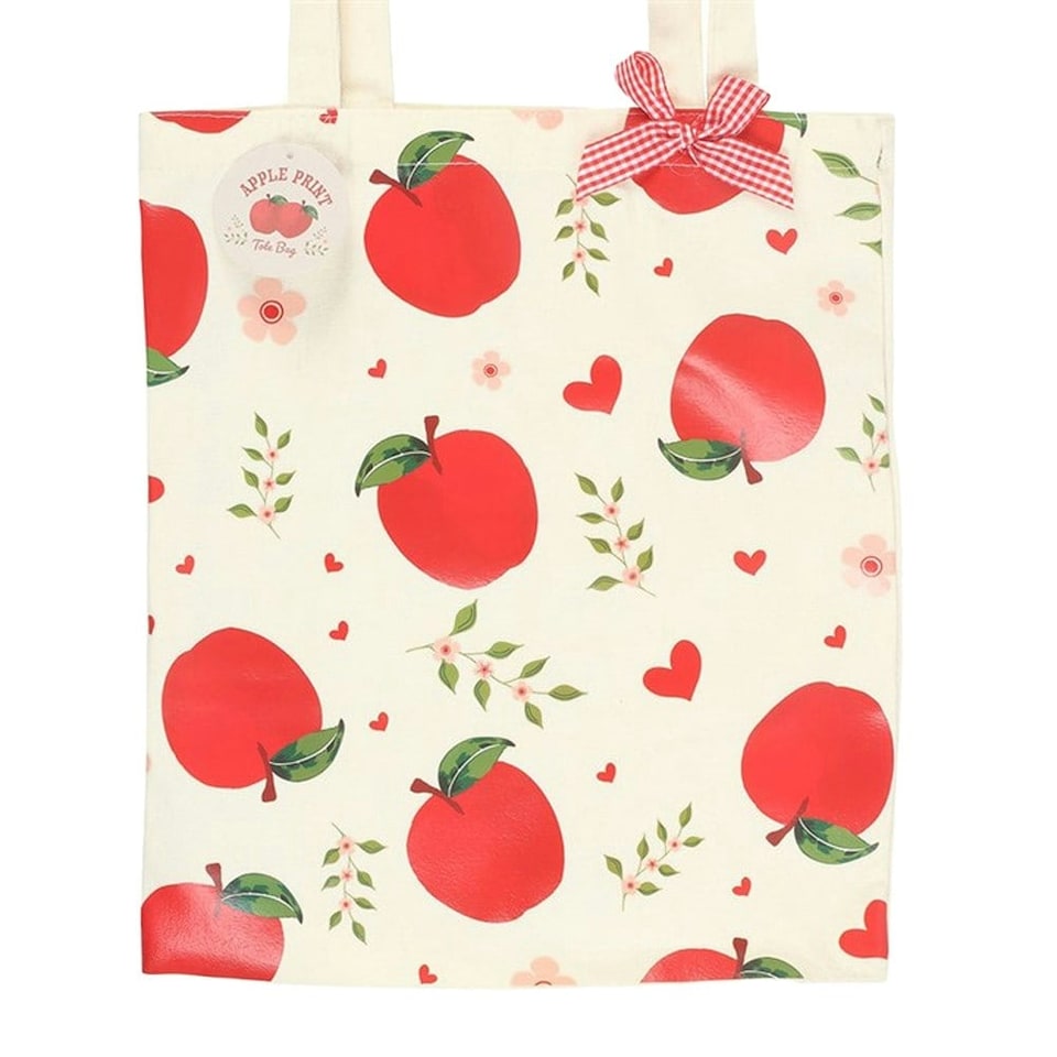 image 1 of Something Different Apple Polycotton Tote Bag - White/Red - One Size