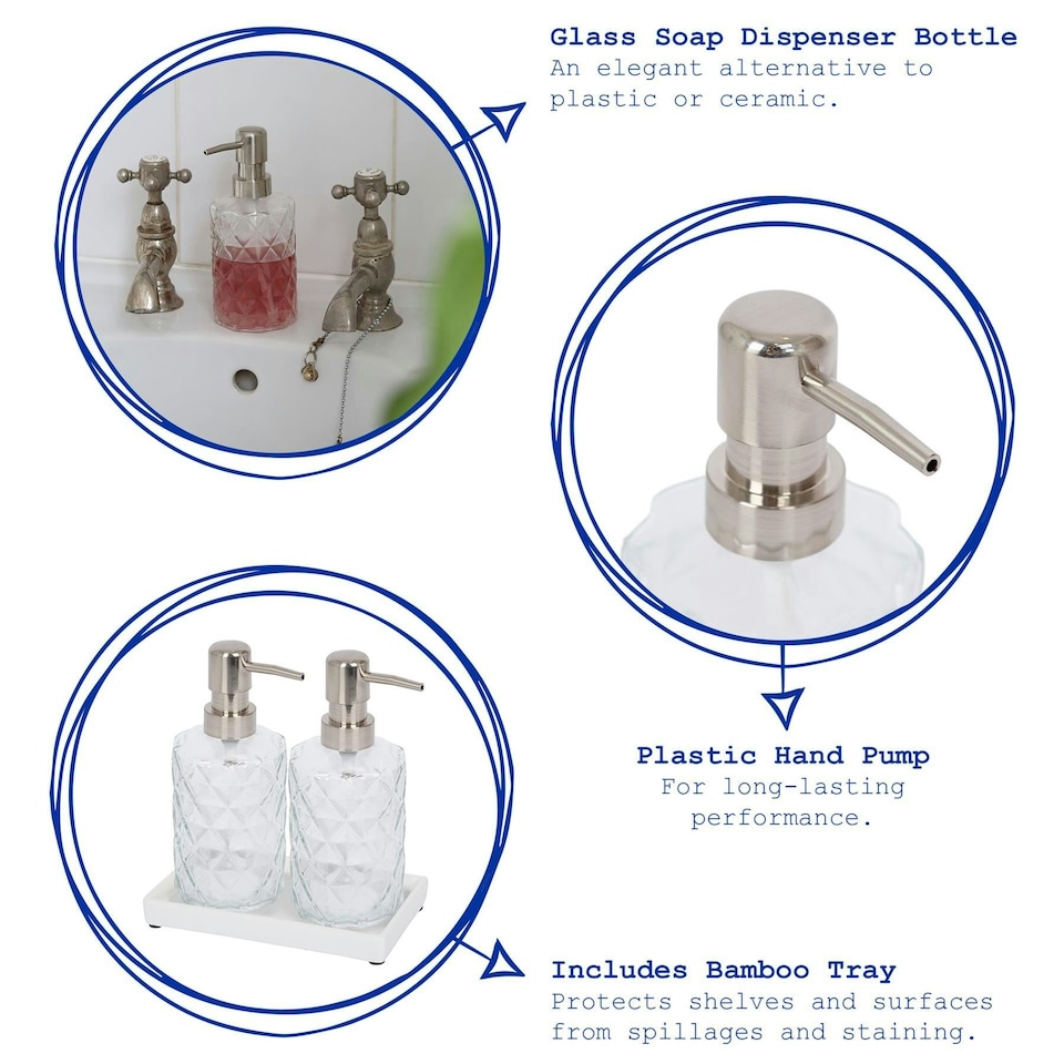 image 1 of Harbour Housewares 2pc Prism Glass Soap Dispenser Set with Ceramic Tray - 330ml