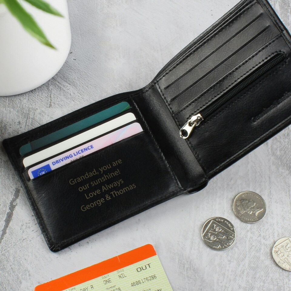 image 1 of Personalised Black Leather Wallet Black