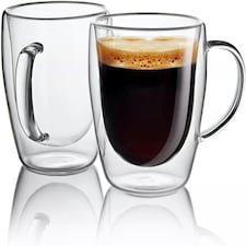 Set of 2 Double Walled Glass Mug 450ml Clear