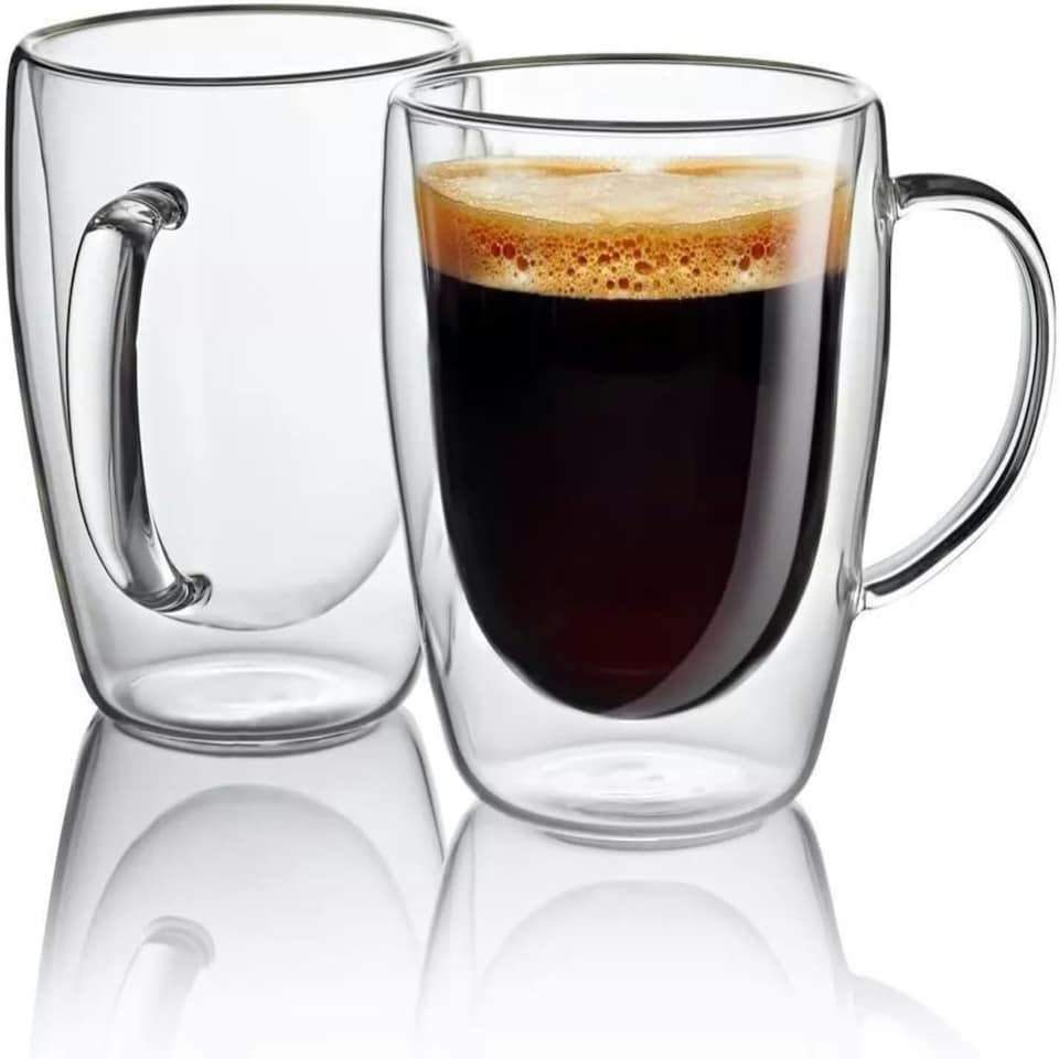 image 1 of Set of 2 Double Walled Glass Mug 450ml Clear