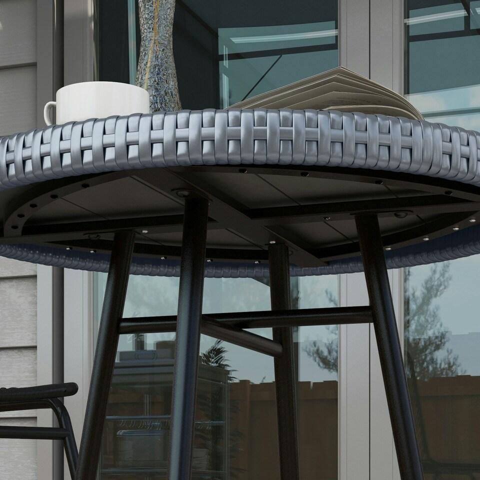 image 1 of Outsunny PE Rattan Side Table for Indoor, Outdoor, Balcony, Patio, Grey