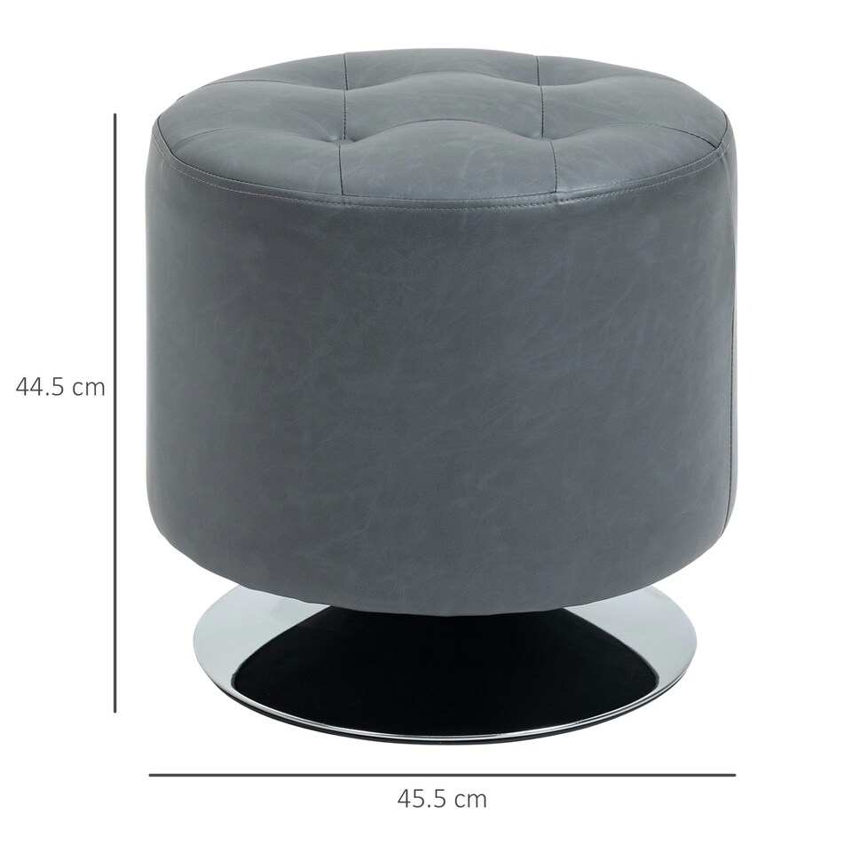 image 1 of HOMCOM 360° Swivel Foot Stool PU Footstool with Thick Padding, Grey