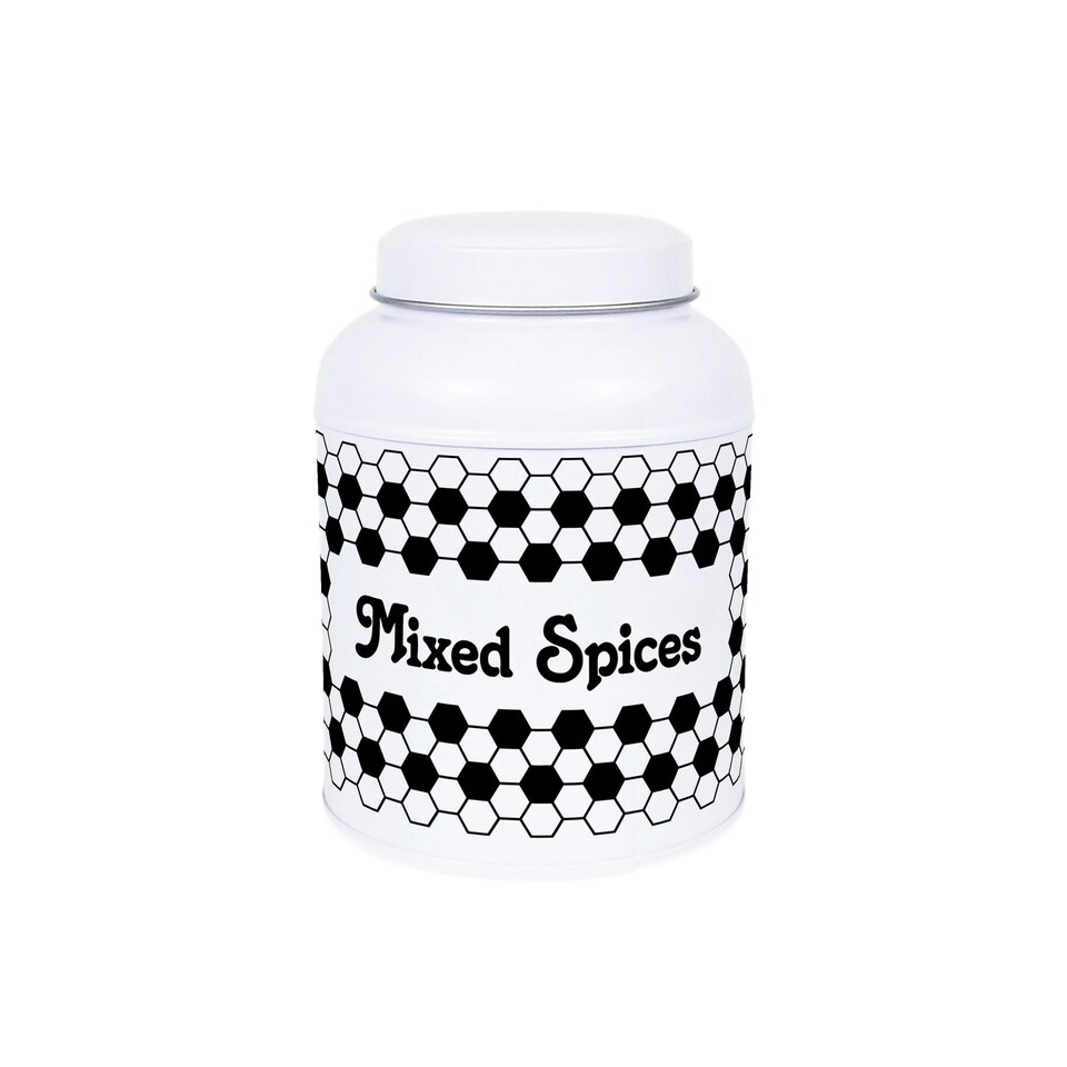 image 1 of Hexagon Tiles Mixed Spices Canister - Small Domed Lid Kitchen Storage Jar