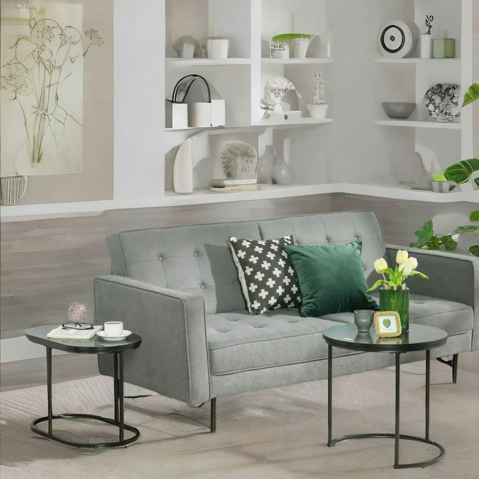 image 1 of 2PC Nesting Tables With Faux Marble Tabletop Black Black
