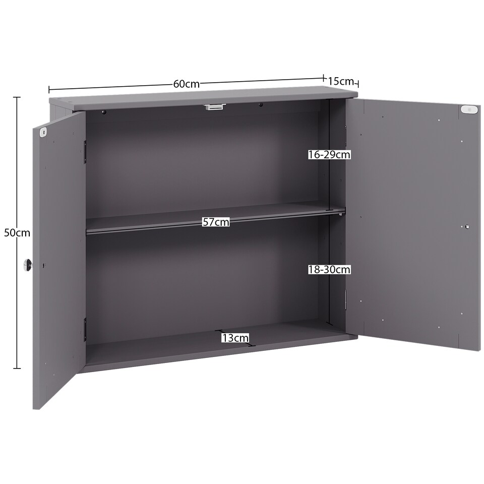 image 1 of Bath Vida Priano 2 Door Wall Mounted Bathroom Cabinet, Grey