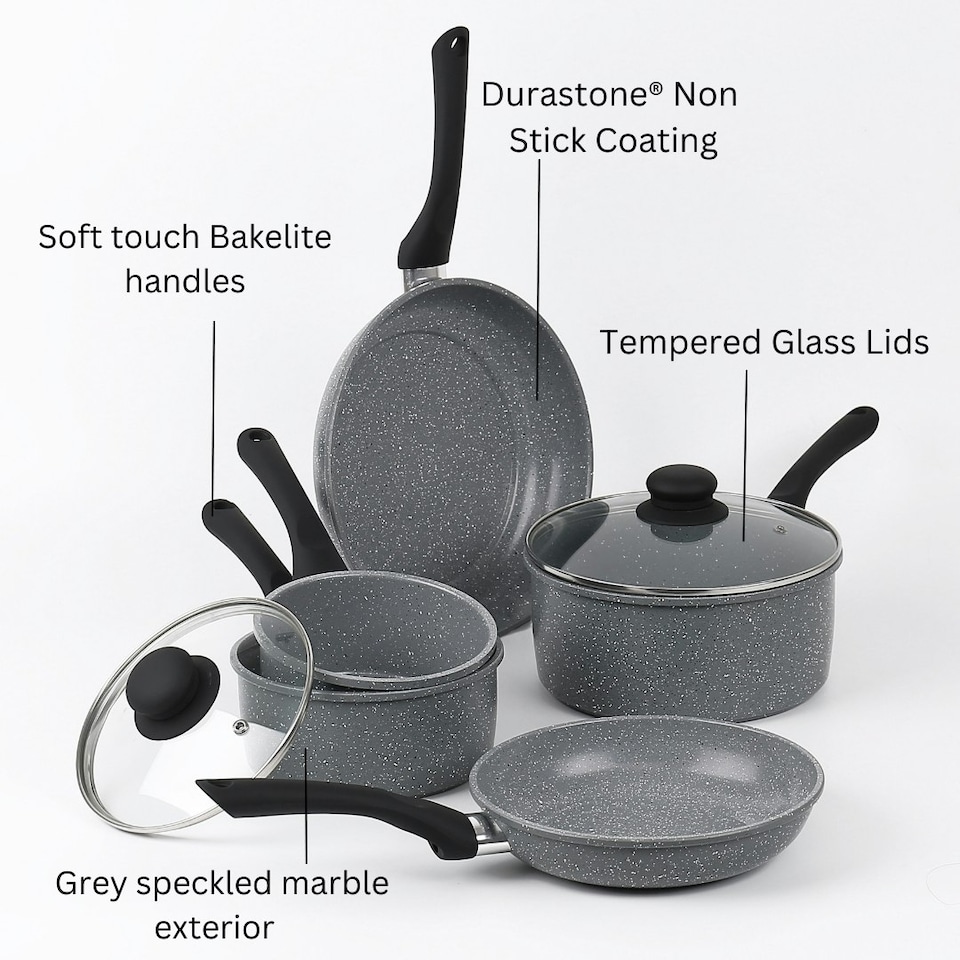 image 1 of Durastone Forged Carbon Steel Grey 5 Piece Saucepan & Frying Pan Set