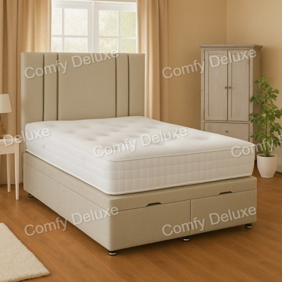 image 1 of 4FT Small Double Silver Plush Ottoman Foot Opening Bed Set