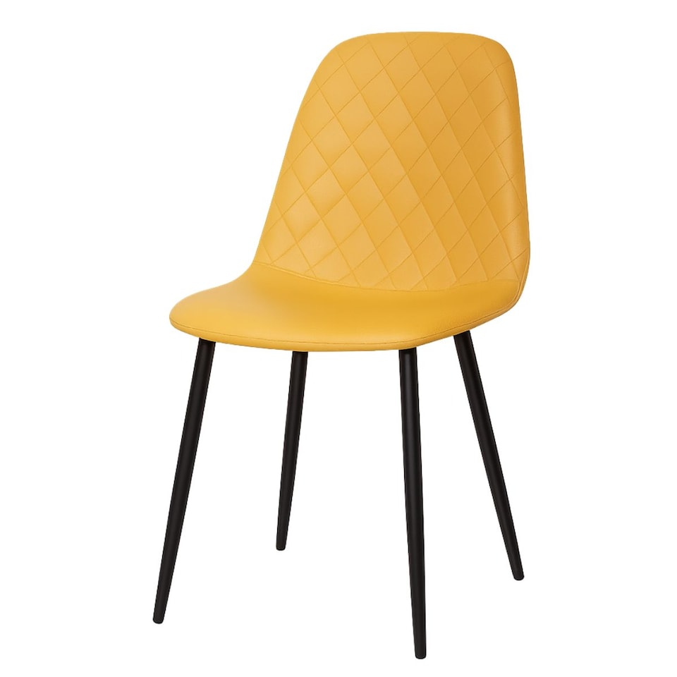 image 1 of Modern Round Glass Dining Table Set with 4 Mustard Leather Chairs Dining Room Furniture