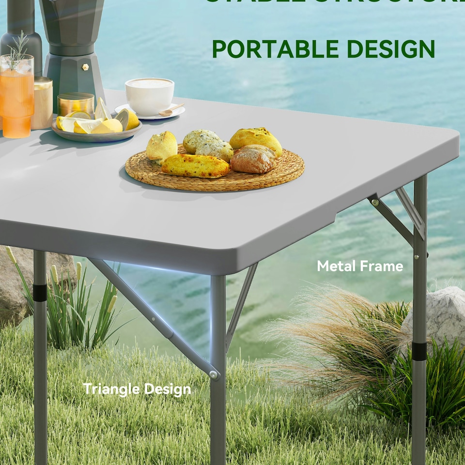 image 1 of Outsunny 3ft Folding Camping Table with 2 Adjustable Height, Dark Grey