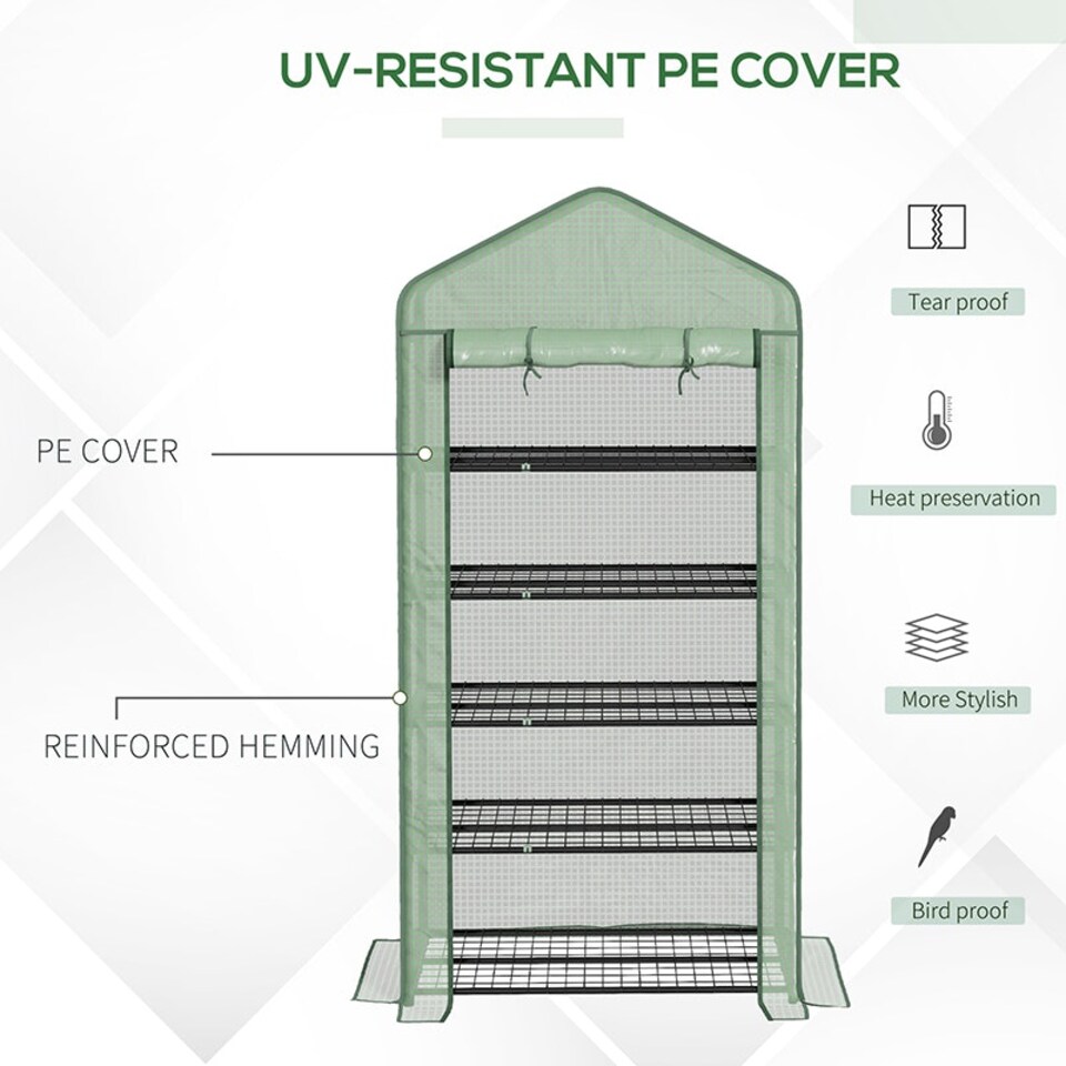 image 1 of Outsunny Widened Mini Greenhouse 5 Tier Green House, 193H x 90W x 49Dcm, Green