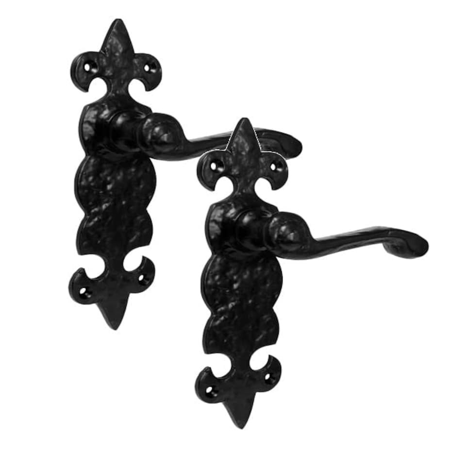 image 1 of Golden Grace 4 Pairs Antique Fleur De LYS Door Handles Latch in Black Finish Black