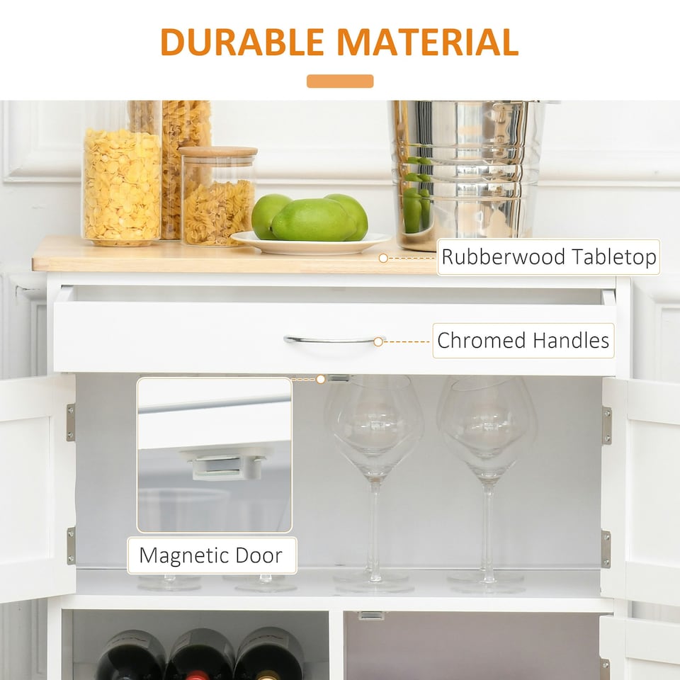 image 1 of HOMCOM Rolling Kitchen Island Trolley Storage Cart w/ Rubberwood Top, White