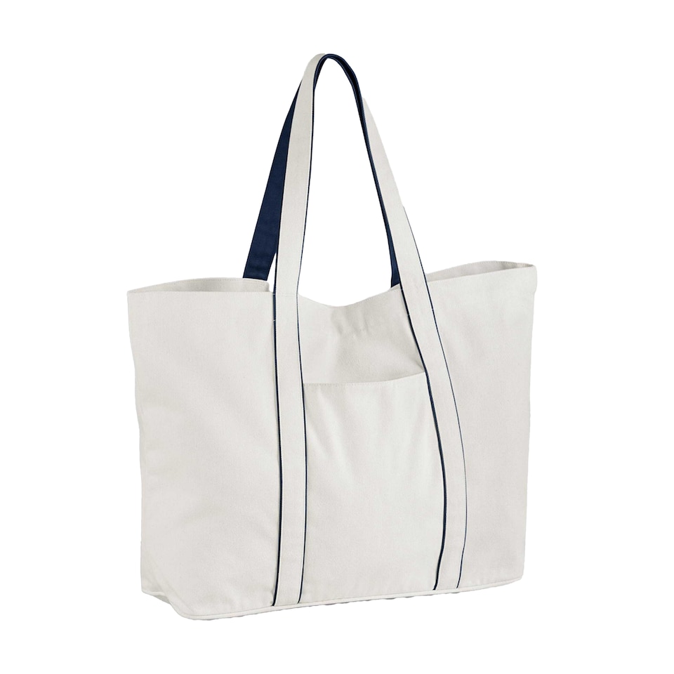 image 1 of Westford Mill Courtside Large Tote Bag | White | Soft White/French Navy | One Size | 1