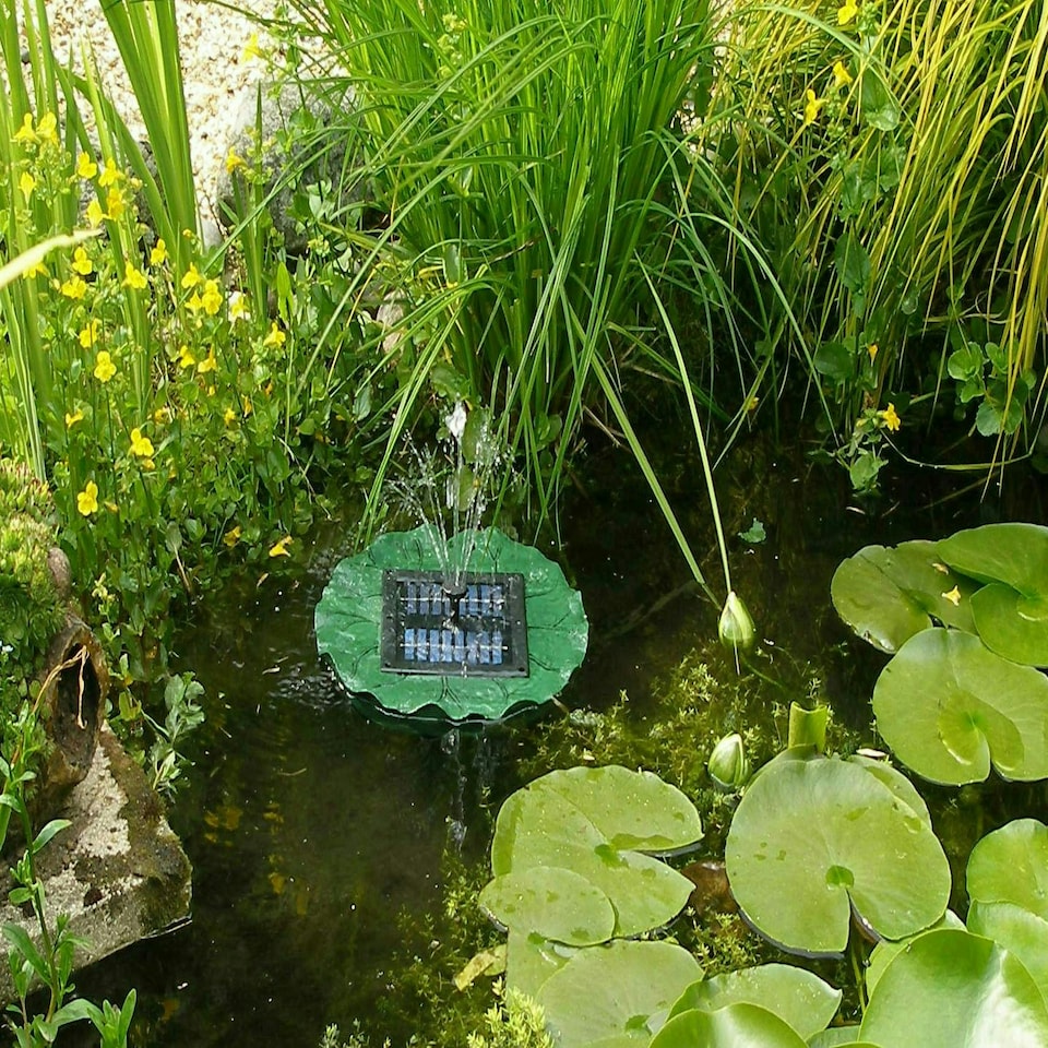image 1 of Primrose Floating Lily Pad Solar Water Fountain with Lights & Remote 36cm