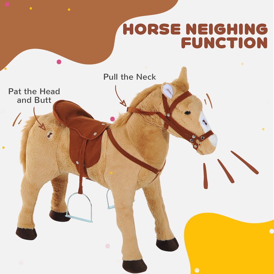 image 1 of HOMCOM Children Standing Horse Plush Soft Ride On Toy Pony Kids Cuddly Game Play | Yellow