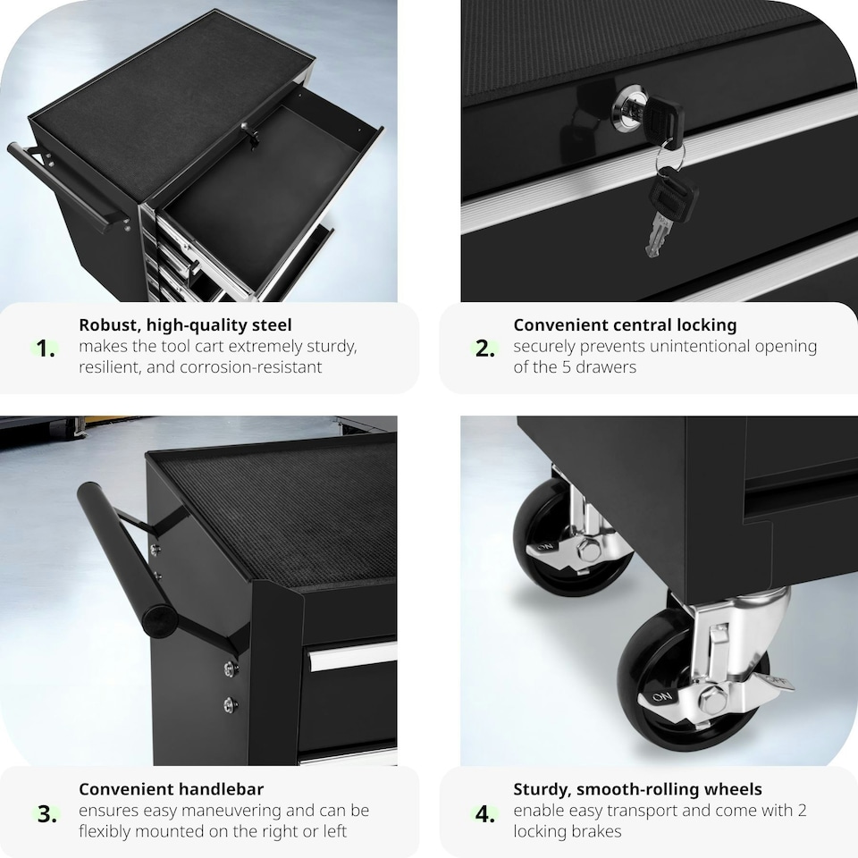image 1 of Tool Chest - with wheels, 5 drawers, central locking system Black | Black
