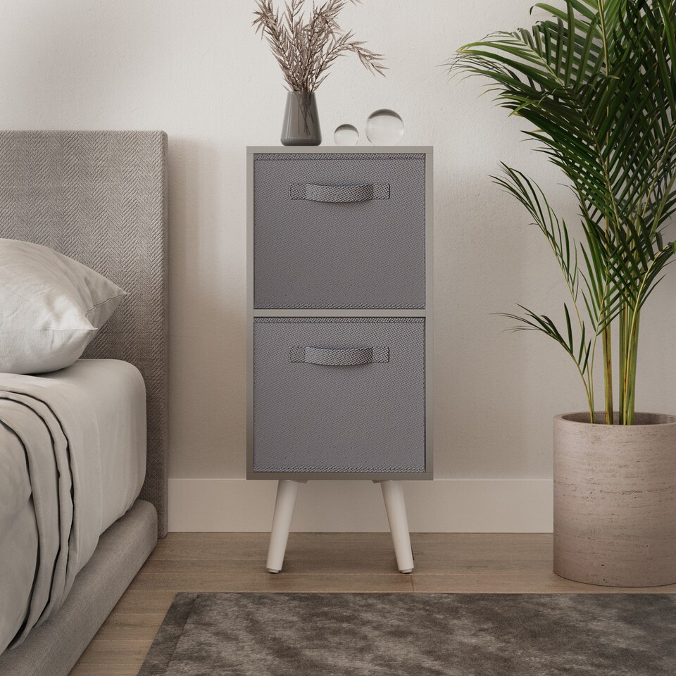 image 1 of Grey 2-Tier 2-Drawer Cube Shelving Unit with Scandinavian Legs | Grey | Grey & White | 1