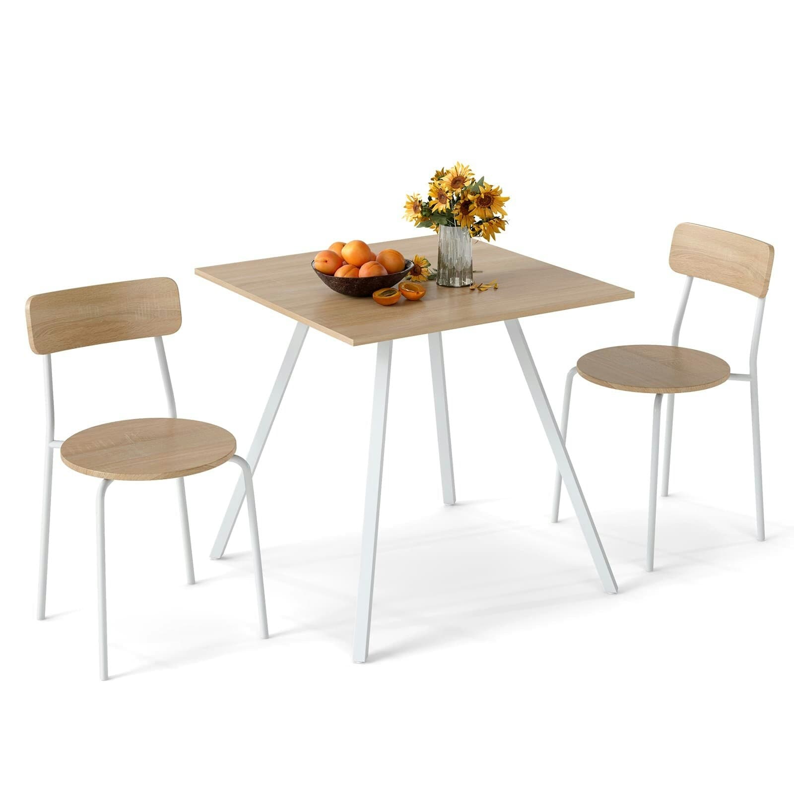 COSTWAY 3-Piece Kitchen Dining Room Furniture Dining Table Set White 3